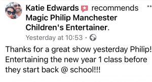 Kids entertainer Magic Philip is based in Manchester