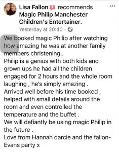 Kids entertainer Magic Philip is based in Manchester